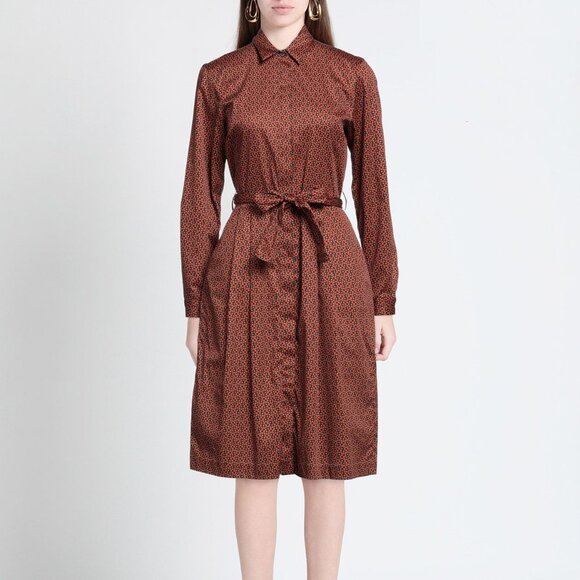 CALIBAN Dresses & Skirts - CALIBAN Brown Floral Shirt Dress – Size XL / IT 46 / US 10 – Belted Midi